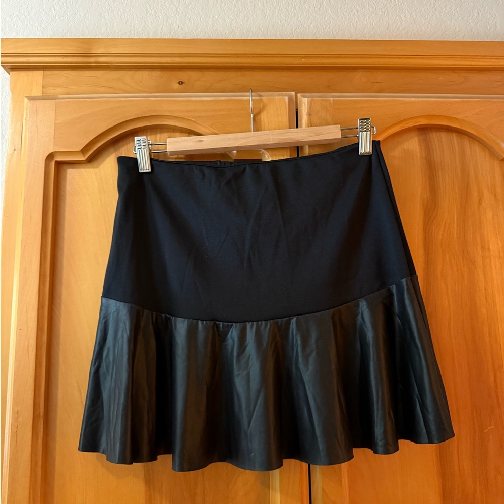 5th Culture Black Skater Skirt with Faux Leather Hem